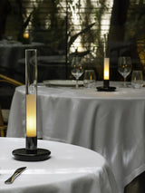 Minimalist Rechargeable Column Table Lamp Cordless Bedside Reading Light with Black Metal Body