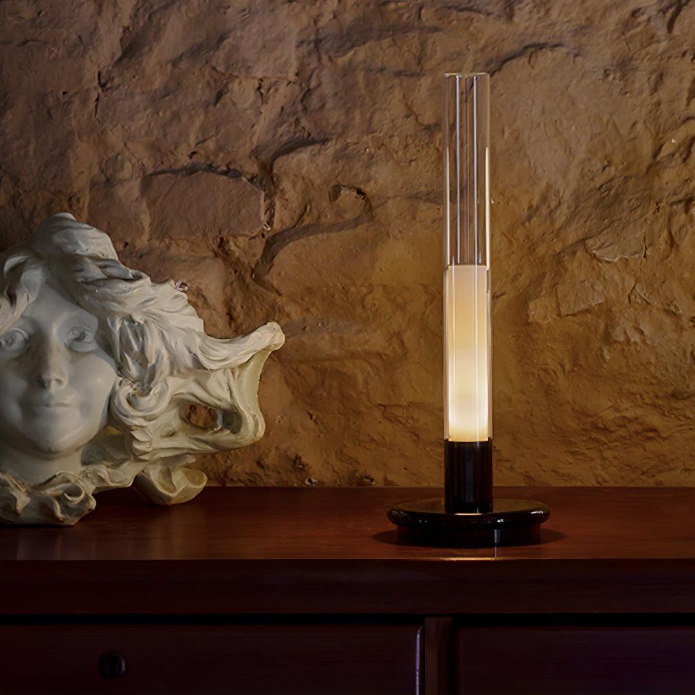 Minimalist Rechargeable Column Table Lamp Cordless Bedside Reading Light with Black Metal Body