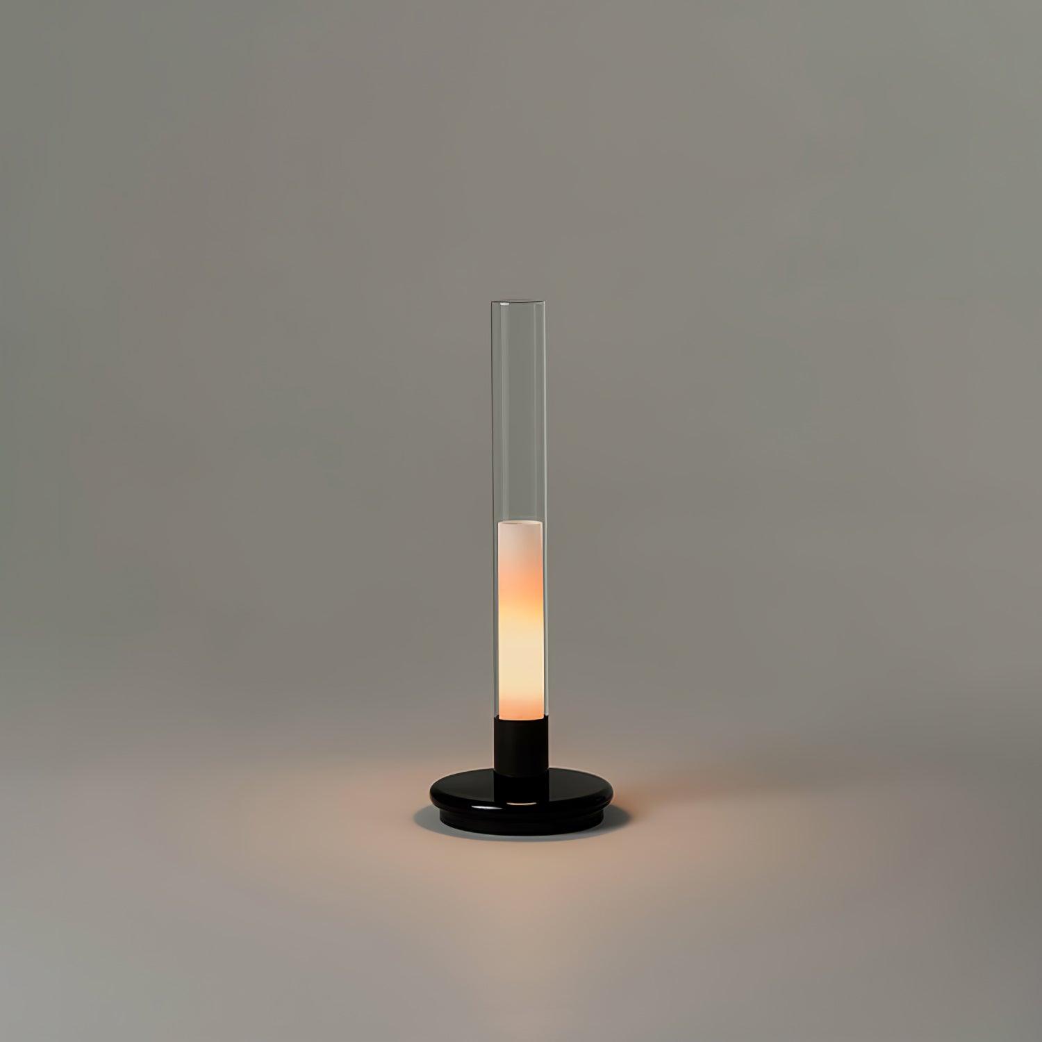 Minimalist Rechargeable Column Table Lamp Cordless Bedside Reading Light with Black Metal Body