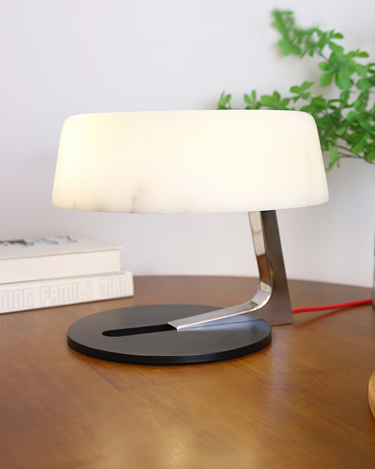 Modern Natural Alabaster Desk Lamp with Polished Metal Base and LED G9 Socket
