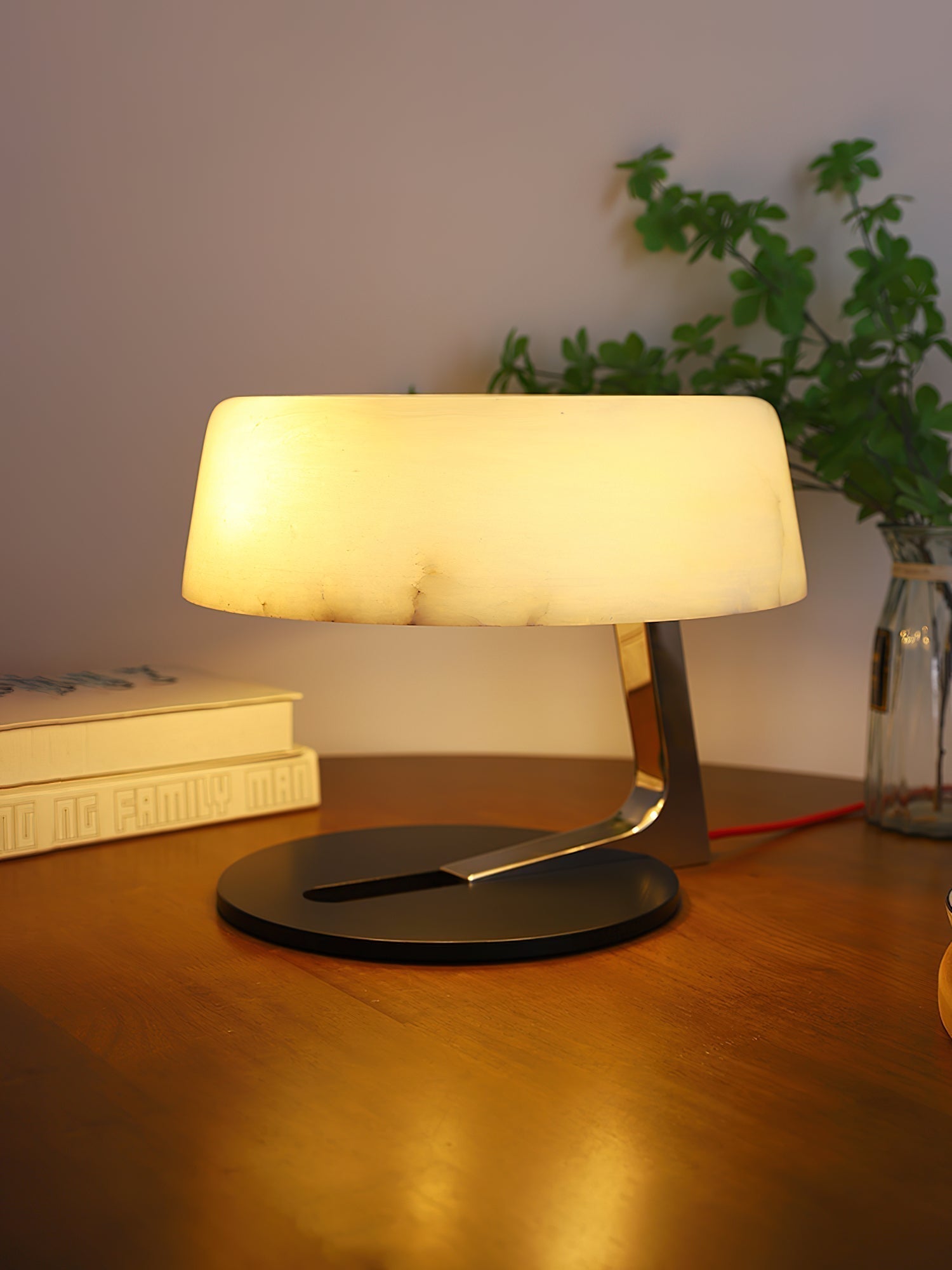 Modern Natural Alabaster Desk Lamp with Polished Metal Base and LED G9 Socket