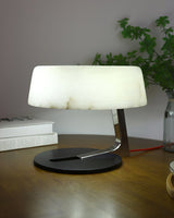 Modern Natural Alabaster Desk Lamp with Polished Metal Base and LED G9 Socket