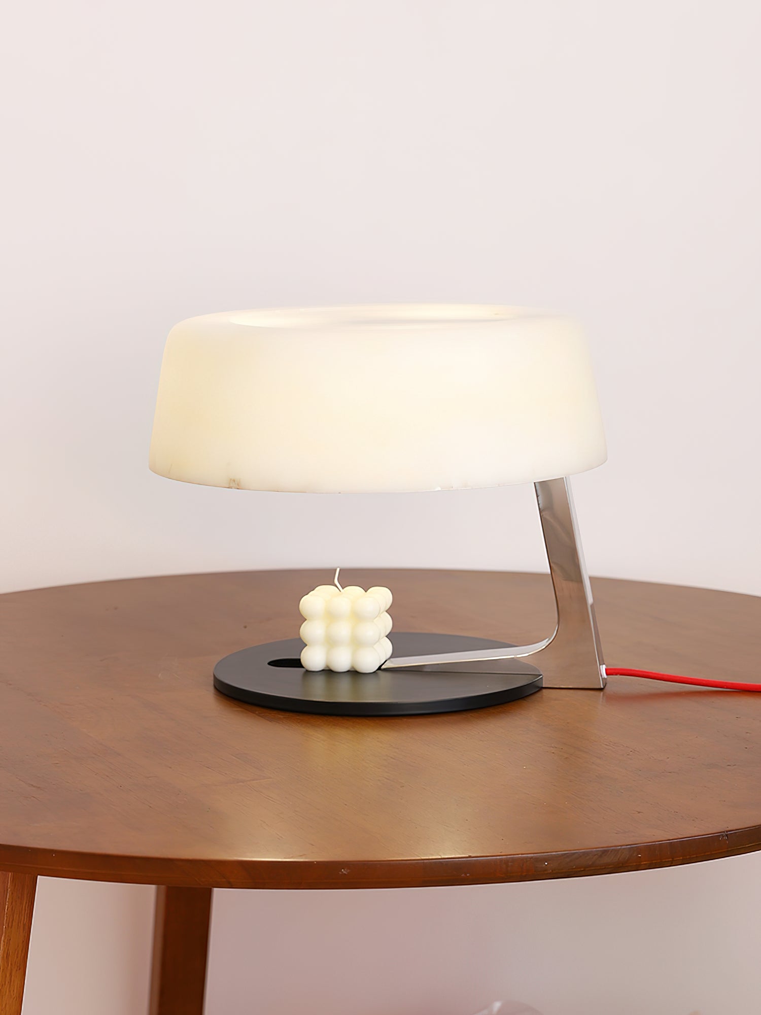 Modern Natural Alabaster Desk Lamp with Polished Metal Base and LED G9 Socket