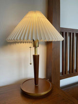 Modern Scandinavian Wooden Table Lamp with White Pleated Fabric Cone Shade