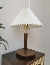 Modern Scandinavian Wooden Table Lamp with White Pleated Fabric Cone Shade
