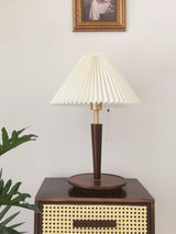 Modern Scandinavian Wooden Table Lamp with White Pleated Fabric Cone Shade