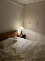 Modern Scandinavian Wooden Table Lamp with White Pleated Fabric Cone Shade
