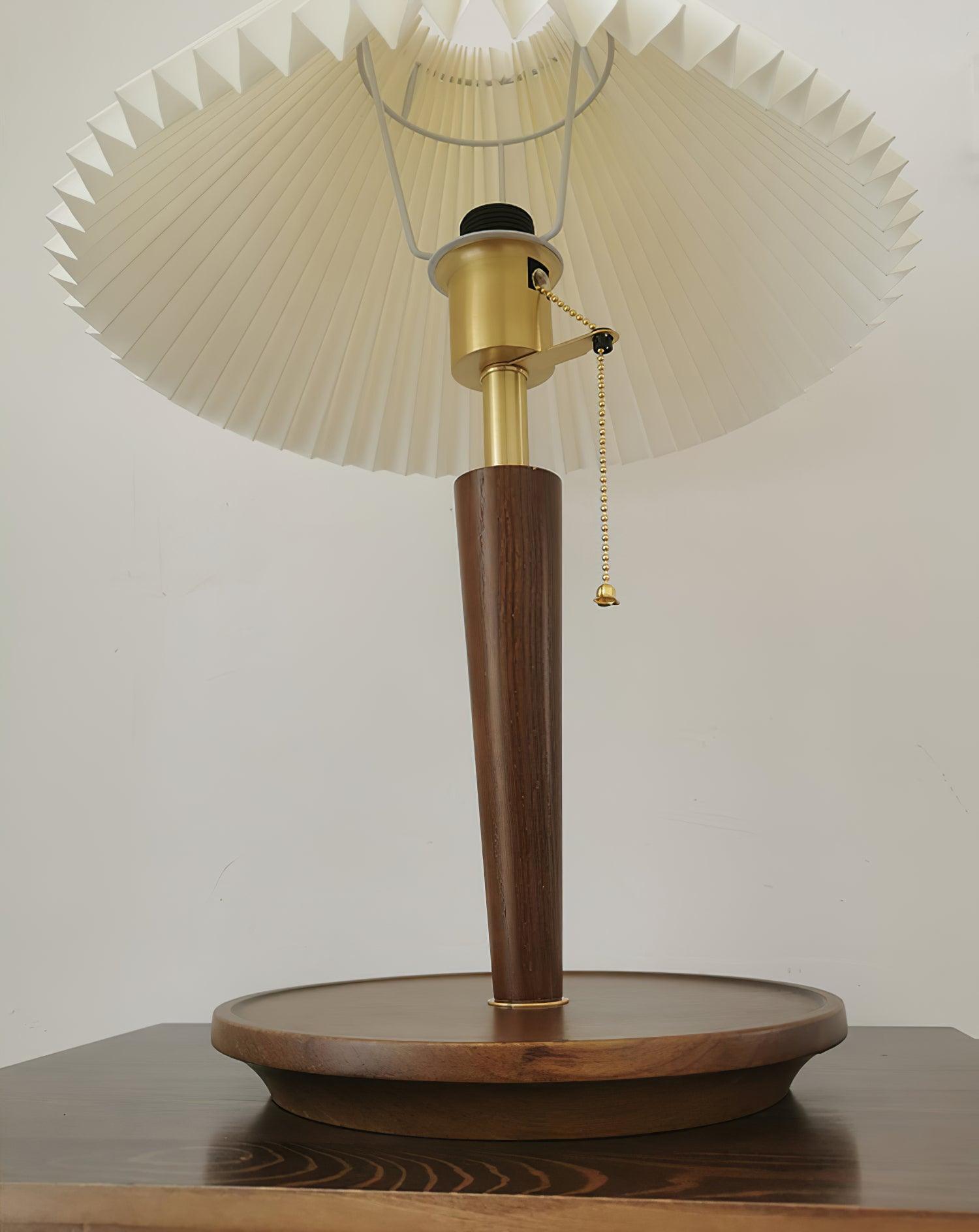 Modern Scandinavian Wooden Table Lamp with White Pleated Fabric Cone Shade