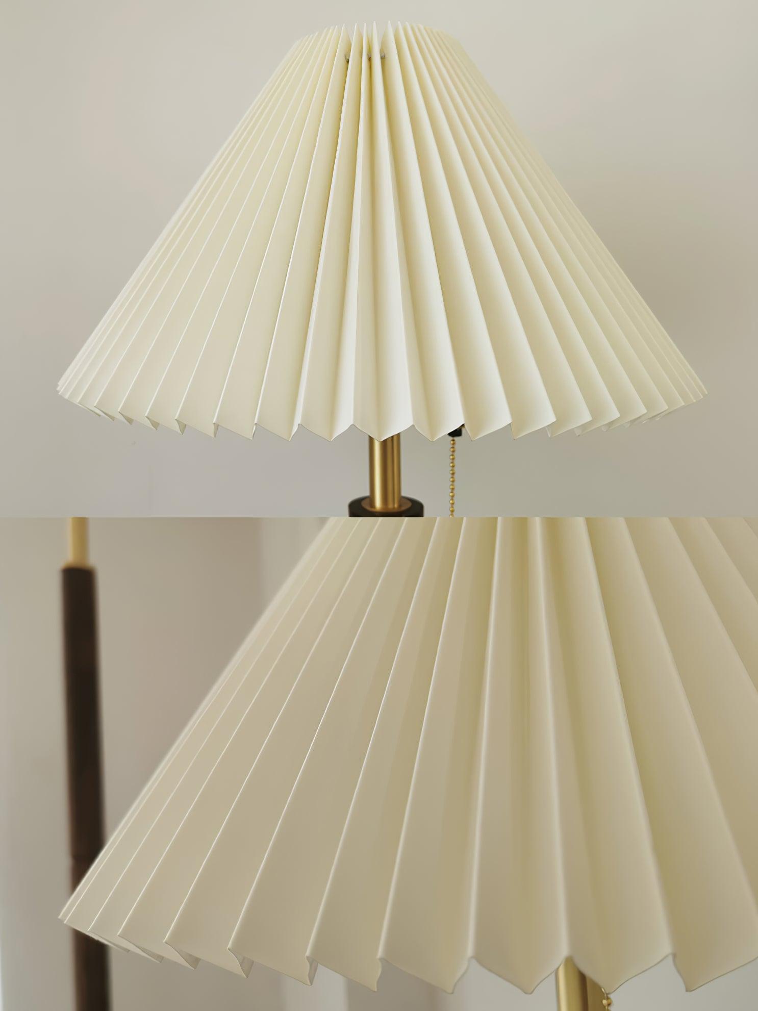 Modern Scandinavian Wooden Table Lamp with White Pleated Fabric Cone Shade