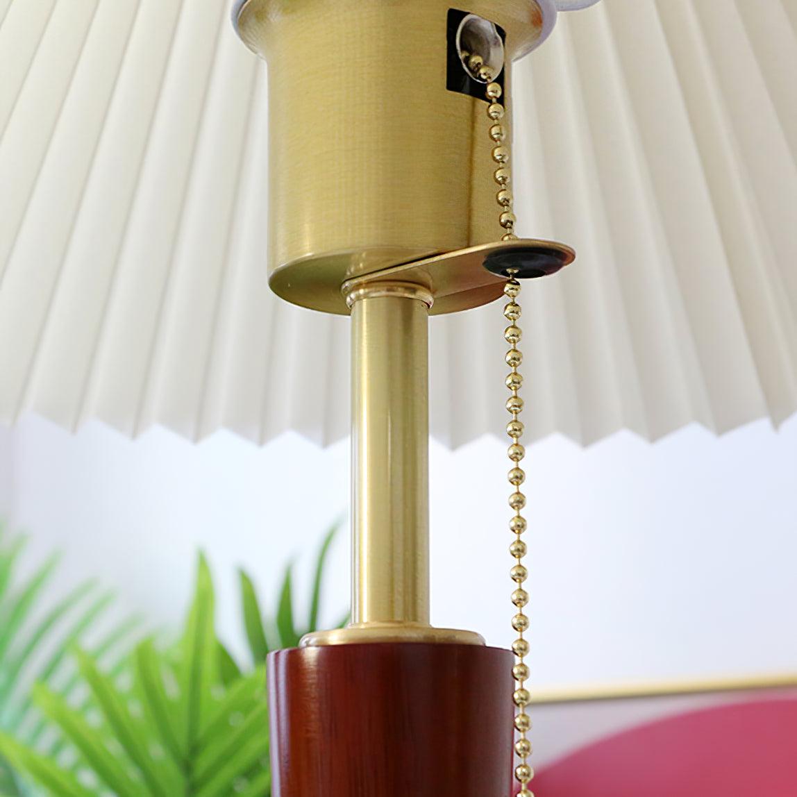 Modern Scandinavian Wooden Table Lamp with White Pleated Fabric Cone Shade