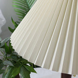 Modern Scandinavian Wooden Table Lamp with White Pleated Fabric Cone Shade