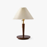 Modern Scandinavian Wooden Table Lamp with White Pleated Fabric Cone Shade