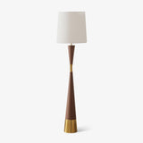 Modern Walnut Wood Grain Cone Waist Floor Lamp with White Fabric Shade for Living Room