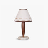 Modern Walnut Conical Table Lamp with White Fabric Shade and Marble Base