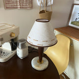 Modern Walnut Conical Table Lamp with White Fabric Shade and Marble Base
