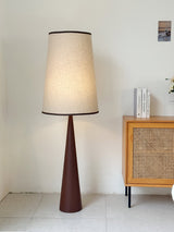 Walnut Wood Grain Conical Torchiere Floor Lamp with White Fabric Shade for Living Room