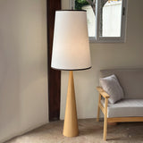 Walnut Wood Grain Conical Torchiere Floor Lamp with White Fabric Shade for Living Room