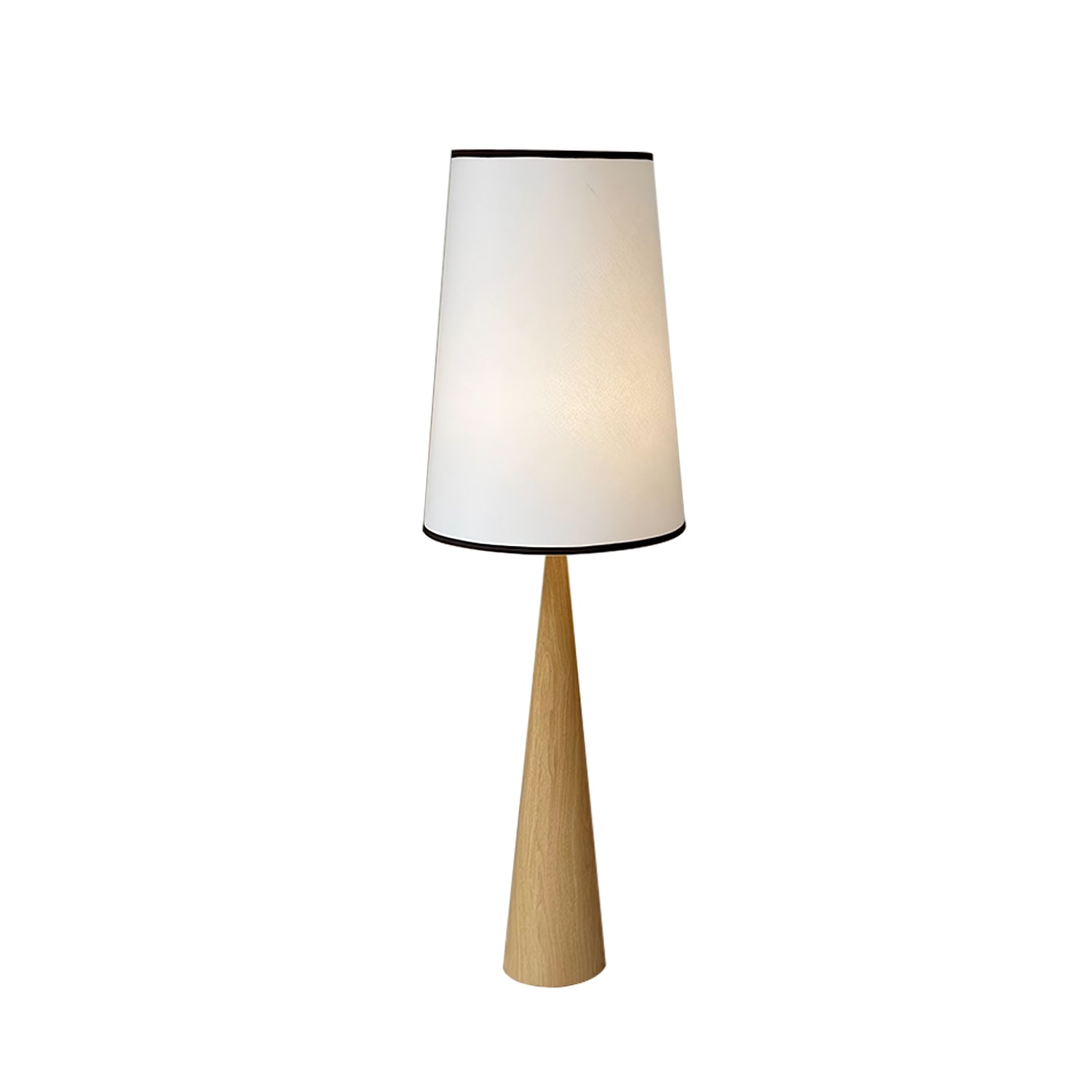 Walnut Wood Grain Conical Torchiere Floor Lamp with White Fabric Shade for Living Room