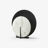 Asteria Alabaster Table Lamp Modern Black Metal Desk Light with Natural Stone Discs