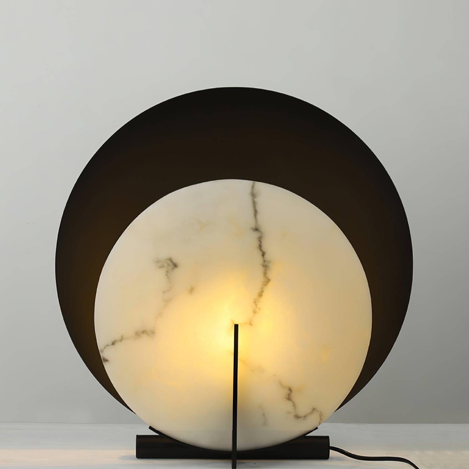 Asteria Alabaster Table Lamp Modern Black Metal Desk Light with Natural Stone Discs