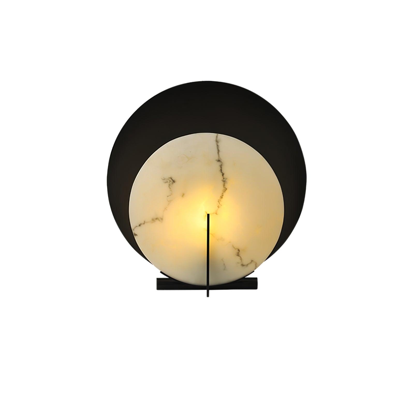 Asteria Alabaster Table Lamp Modern Black Metal Desk Light with Natural Stone Discs