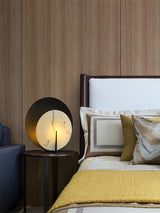 Asteria Alabaster Table Lamp Modern Black Metal Desk Light with Natural Stone Discs