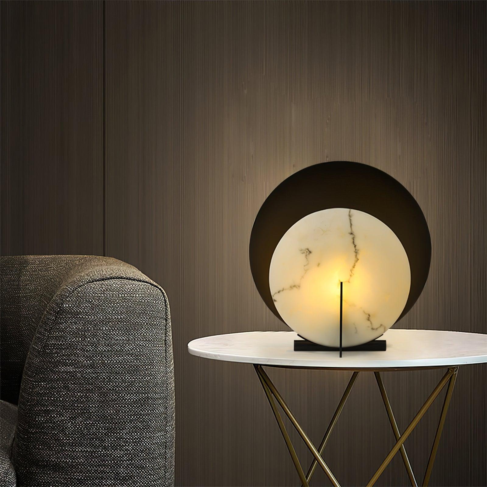 Asteria Alabaster Table Lamp Modern Black Metal Desk Light with Natural Stone Discs