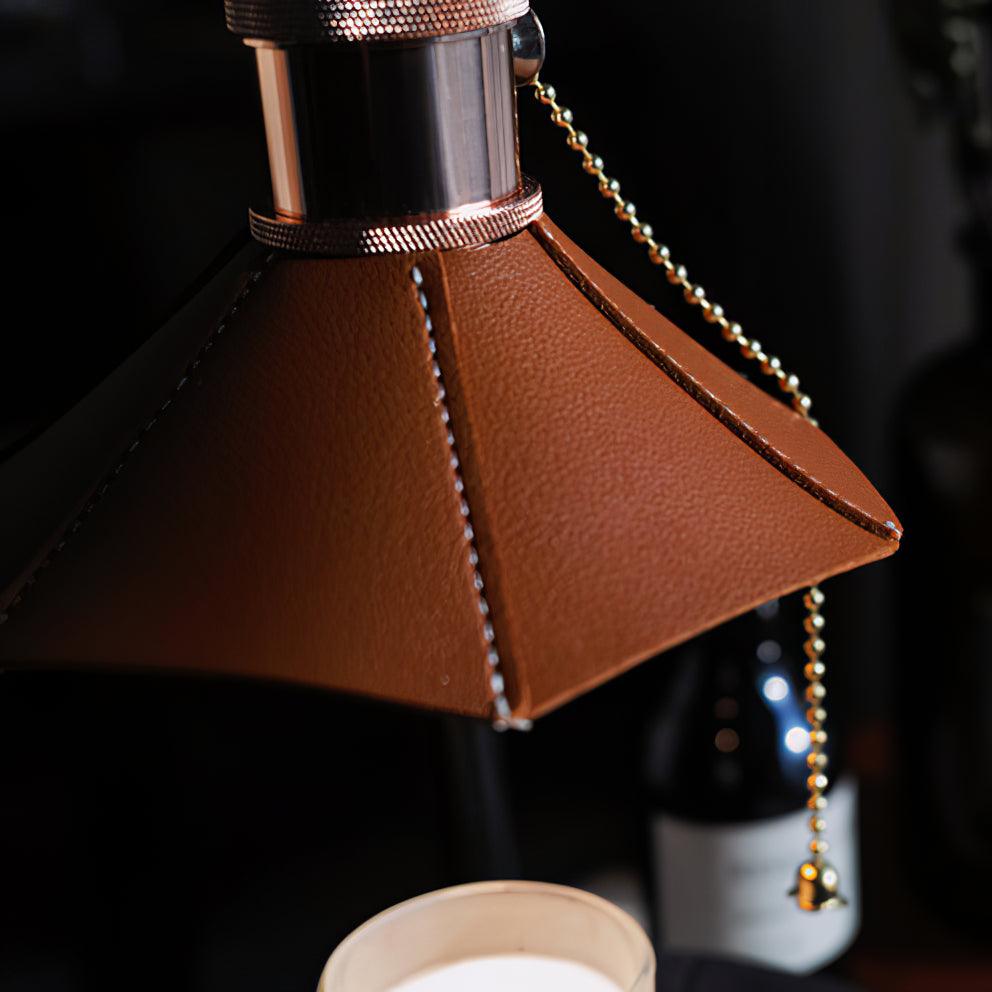 Modern Wooden Stool Style Side Table Lamp with Leather Accents and Candle Warmer Function