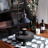 Modern Wooden Stool Style Side Table Lamp with Leather Accents and Candle Warmer Function