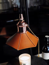 Modern Wooden Stool Style Side Table Lamp with Leather Accents and Candle Warmer Function
