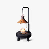 Modern Wooden Stool Style Side Table Lamp with Leather Accents and Candle Warmer Function