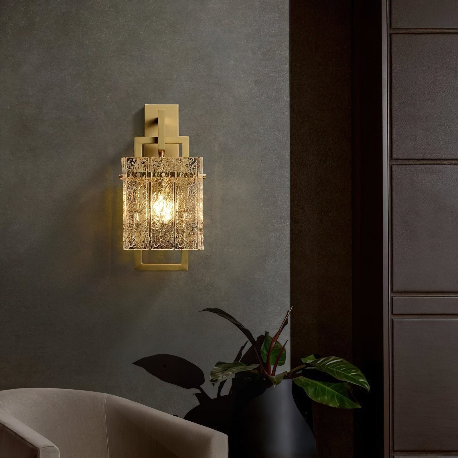 geometric-brass-wall-light-with-corrugated-glass-shade-for-modern-indoor-home-decor
