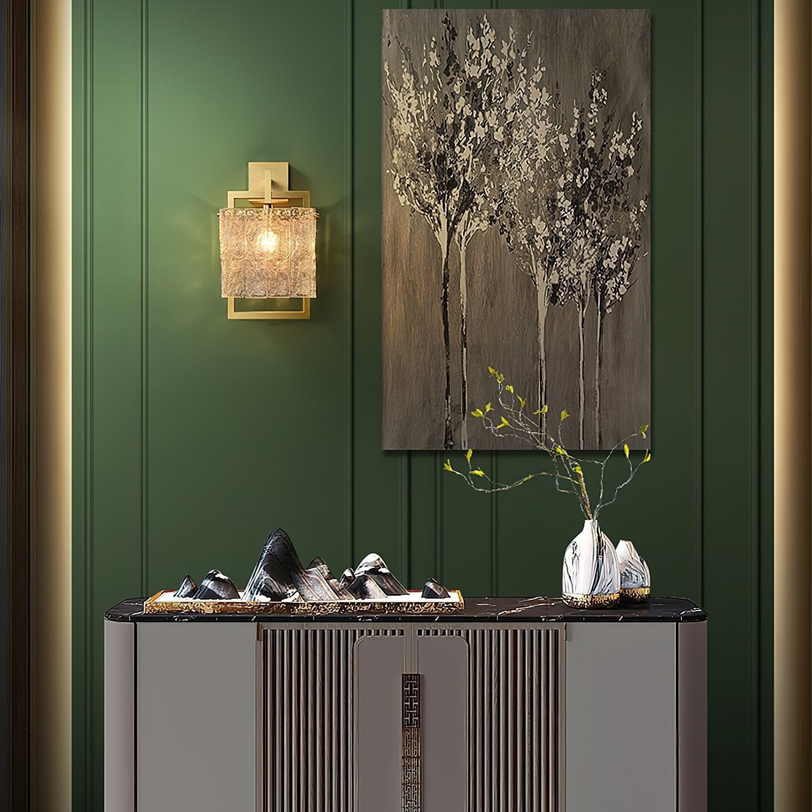 geometric-brass-wall-light-with-corrugated-glass-shade-for-modern-indoor-home-decor