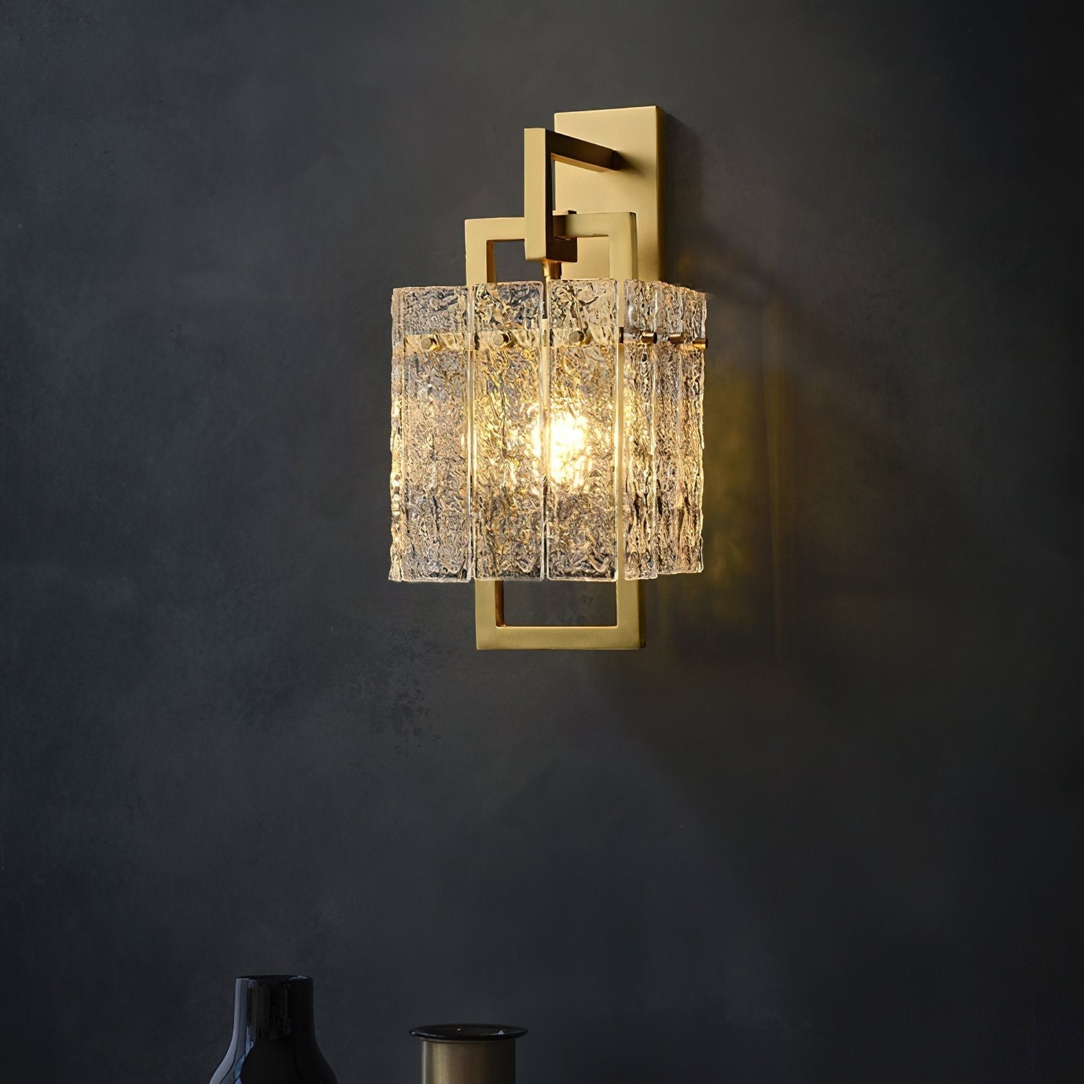 geometric-brass-wall-light-with-corrugated-glass-shade-for-modern-indoor-home-decor