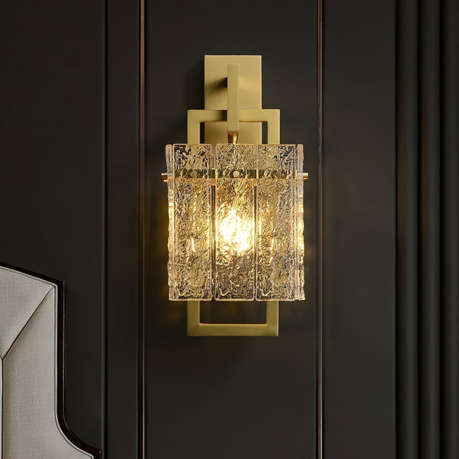 geometric-brass-wall-light-with-corrugated-glass-shade-for-modern-indoor-home-decor