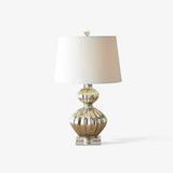 Elegant Mercury Glass Bedside Nightstand Lamp with Fabric Drum Shade Silver Finish