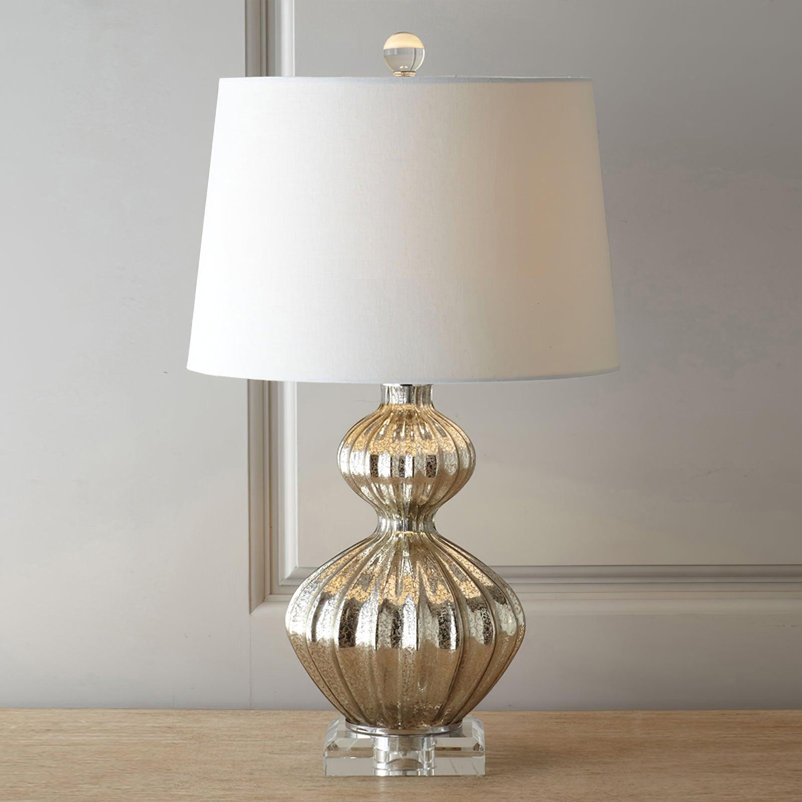 Elegant Mercury Glass Bedside Nightstand Lamp with Fabric Drum Shade Silver Finish