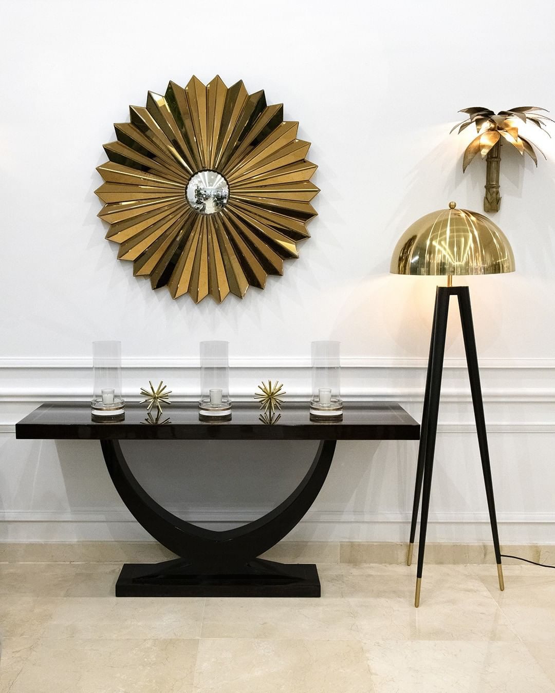 mid-century-modern-tripod-floor-lamp-with-dome-gold-metal-shade-and-black-legs