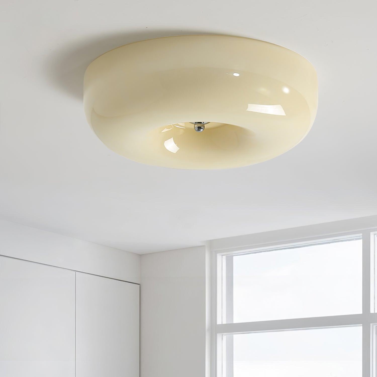 Cream Pudding Round Glass Ceiling Lamp Modern Minimalist LED Flush Mount Lighting Fixture
