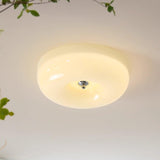 Cream Pudding Round Glass Ceiling Lamp Modern Minimalist LED Flush Mount Lighting Fixture