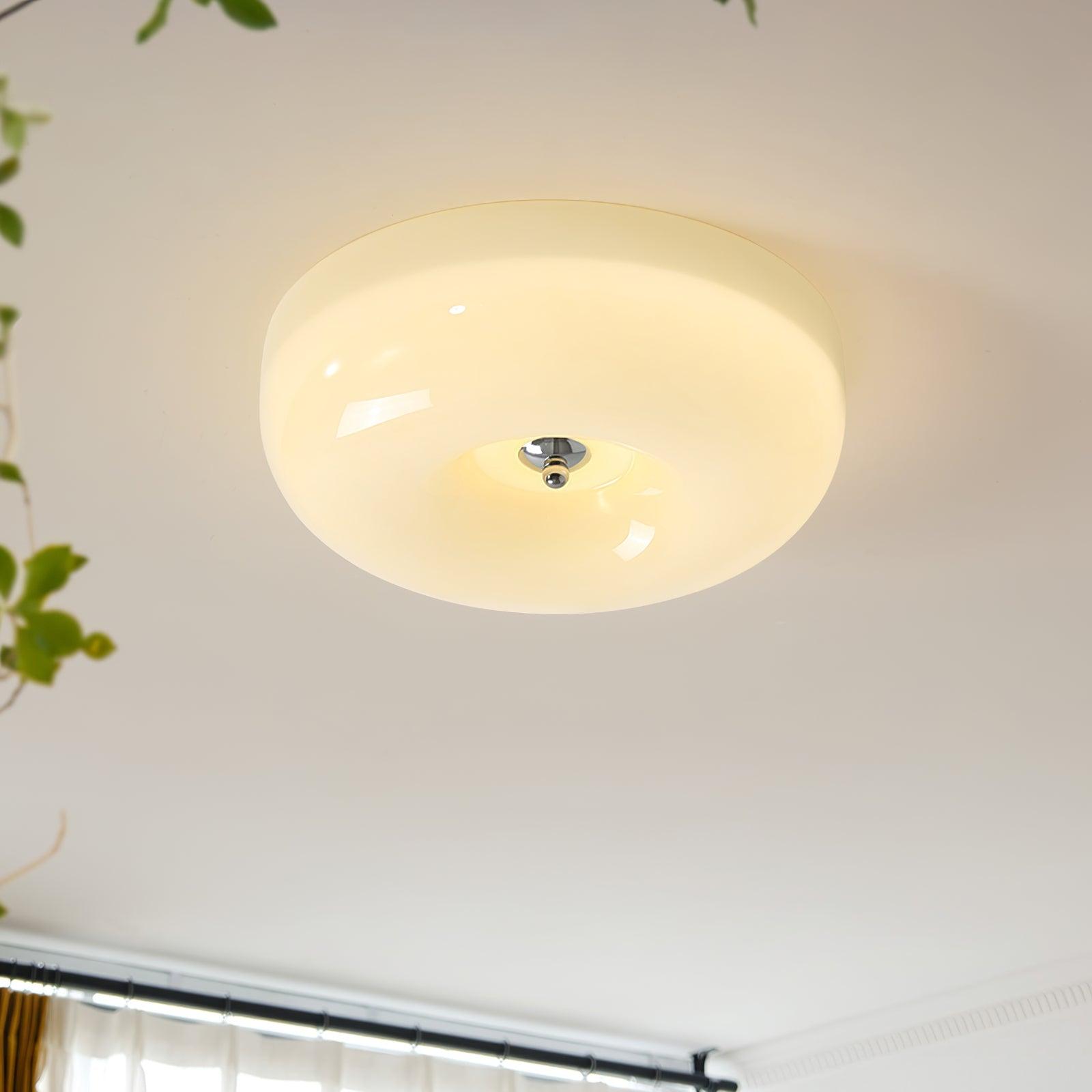Cream Pudding Round Glass Ceiling Lamp Modern Minimalist LED Flush Mount Lighting Fixture