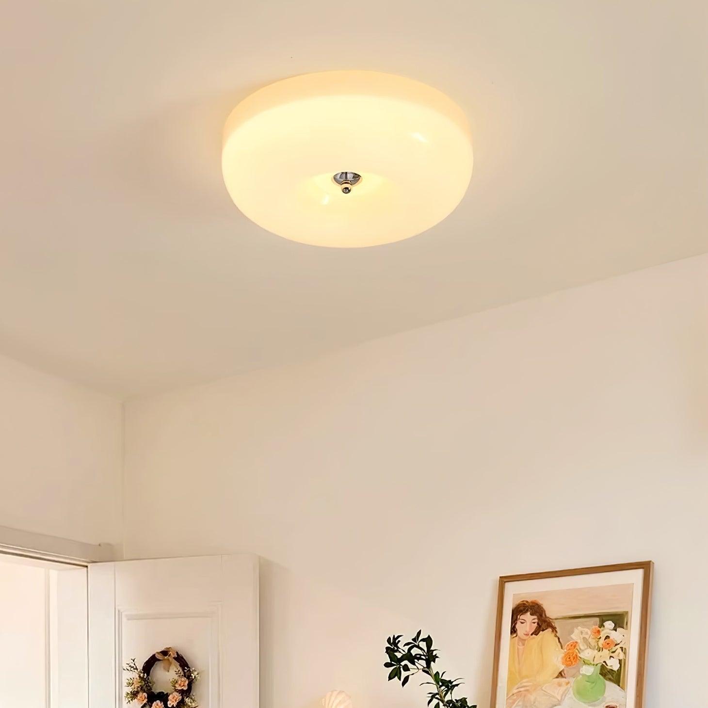 Cream Pudding Round Glass Ceiling Lamp Modern Minimalist LED Flush Mount Lighting Fixture