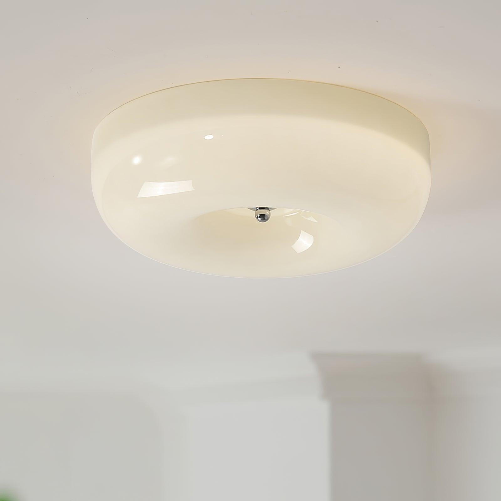 Cream Pudding Round Glass Ceiling Lamp Modern Minimalist LED Flush Mount Lighting Fixture