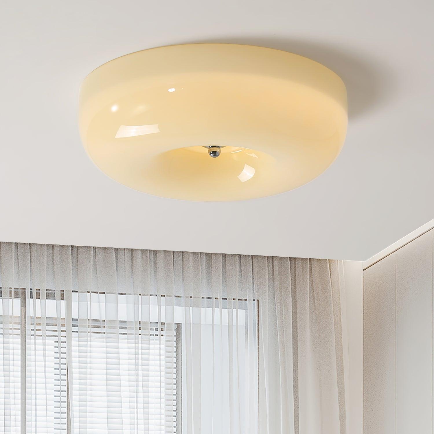 Cream Pudding Round Glass Ceiling Lamp Modern Minimalist LED Flush Mount Lighting Fixture