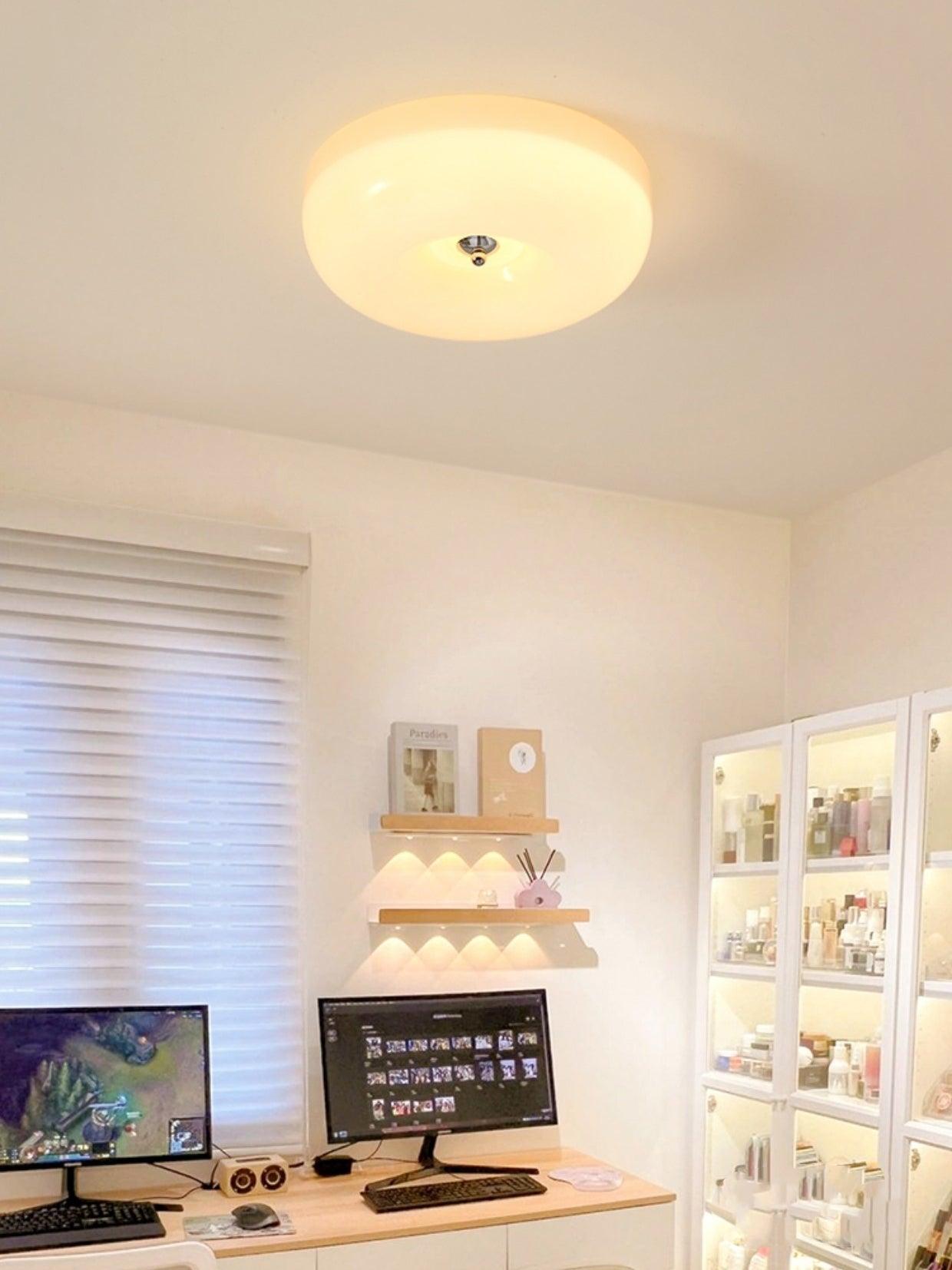 Cream Pudding Round Glass Ceiling Lamp Modern Minimalist LED Flush Mount Lighting Fixture