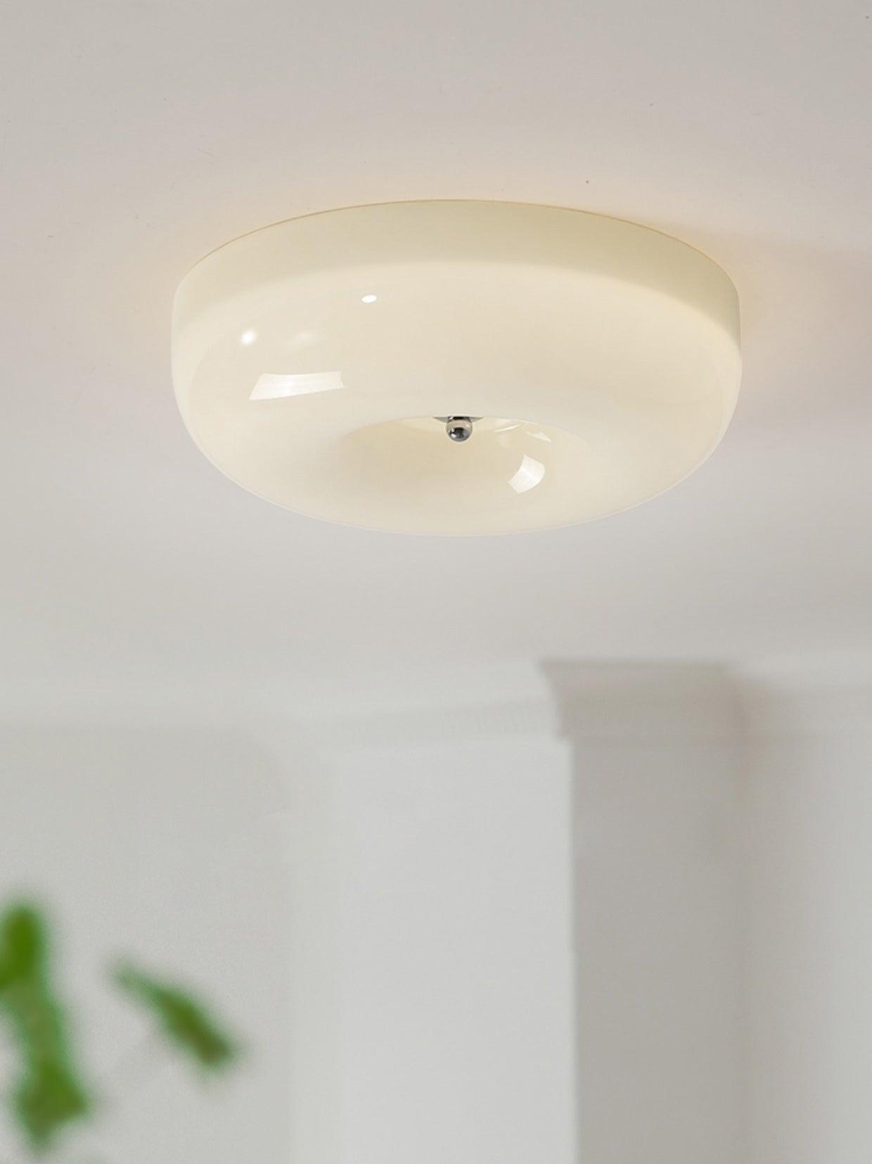 Cream Pudding Round Glass Ceiling Lamp Modern Minimalist LED Flush Mount Lighting Fixture