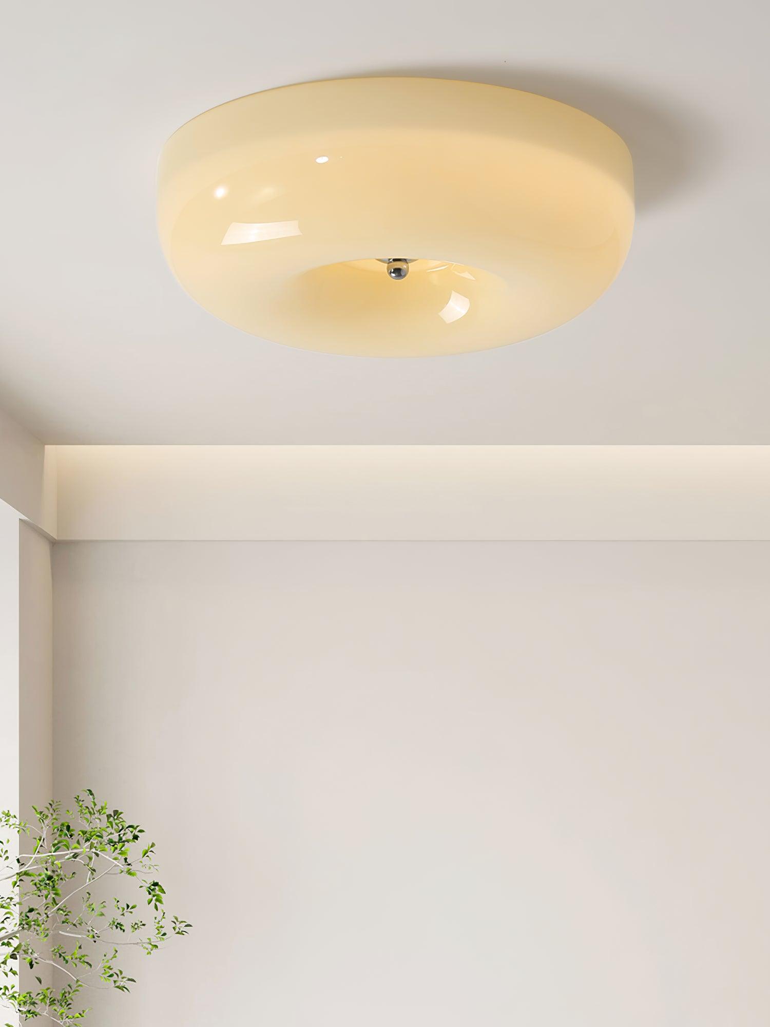 Cream Pudding Round Glass Ceiling Lamp Modern Minimalist LED Flush Mount Lighting Fixture