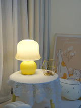 Creamy Mushroom Pleated Glass Table Lamp for Bedroom and Living Room Accent Lighting