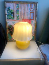 Creamy Mushroom Pleated Glass Table Lamp for Bedroom and Living Room Accent Lighting