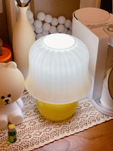 Creamy Mushroom Pleated Glass Table Lamp for Bedroom and Living Room Accent Lighting